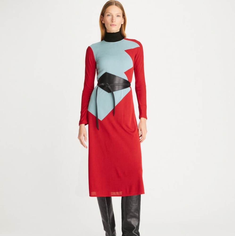 NWT Tory Burch Colorblock Honeycomb Jersey Dress Size 00 Retail: $1698